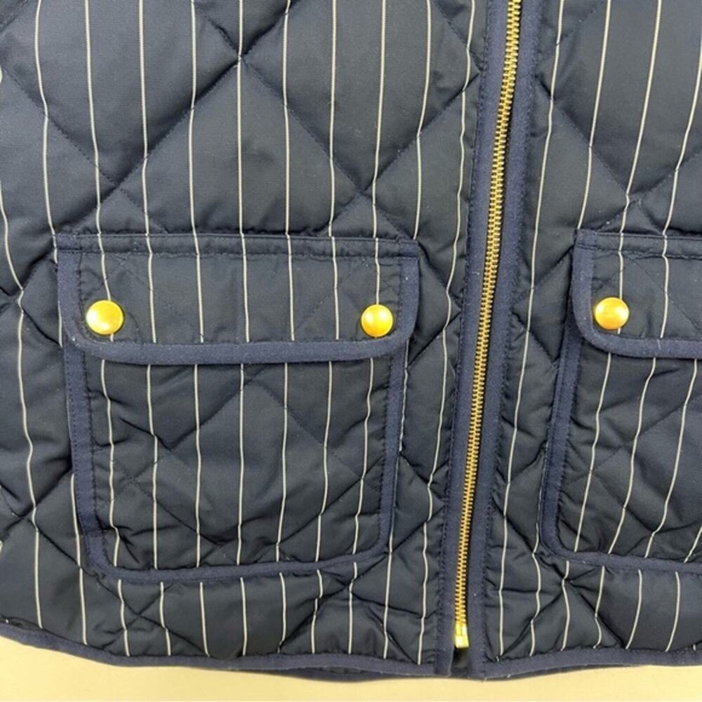 J. Crew Excursion Puffer Vest Navy White Pinstripe Quilted Down Size Small - Picture 6 of 13